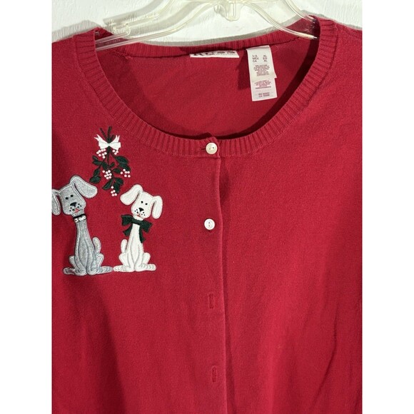 Russ Liz Claiborne Red Christmas XL Sweater w/Dogs Button Up Long Sleeve Holiday - Picture 1 of 6
